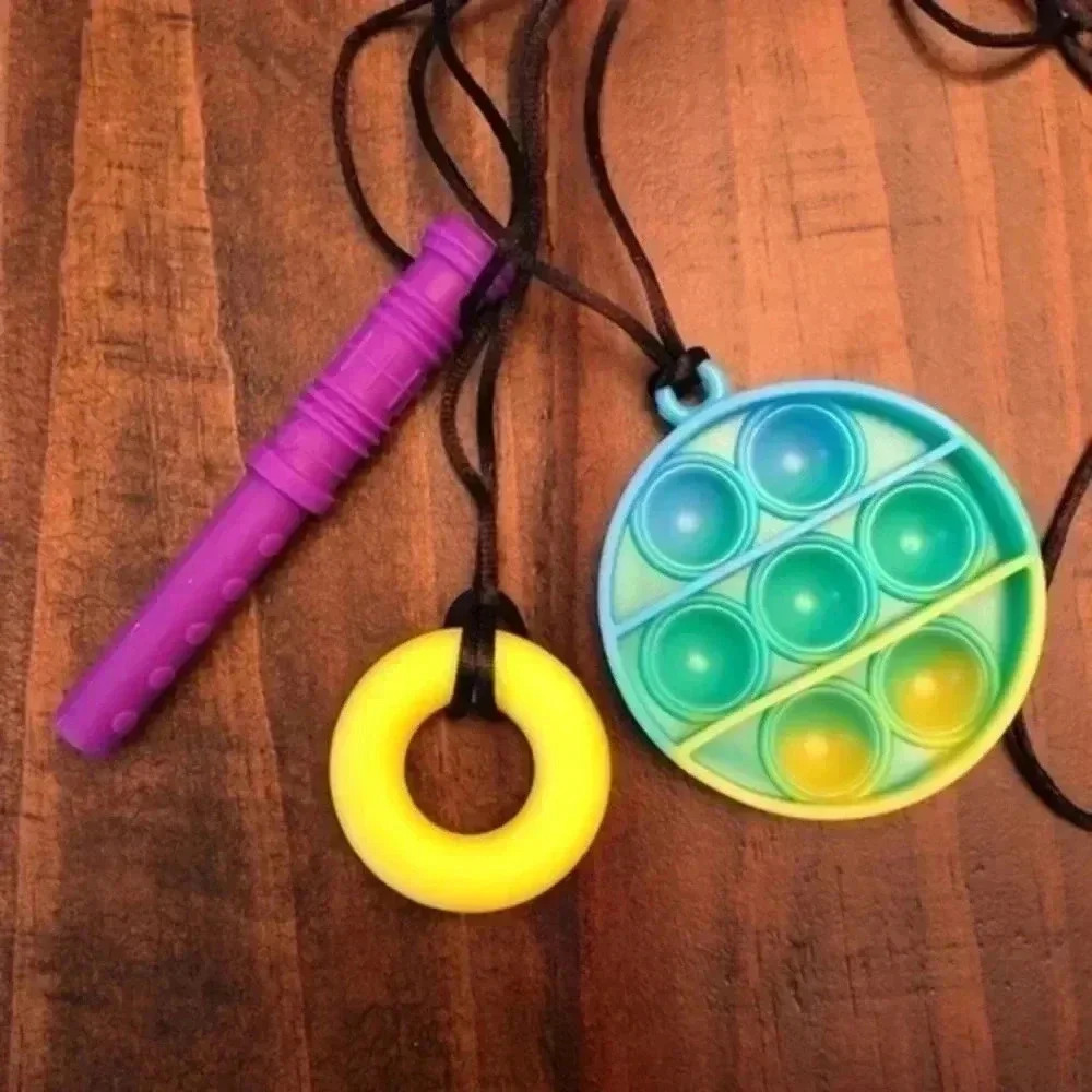 Set of 3 Autism Sensory Chew Oral Stimulation Fidget Toy Necklaces NWT